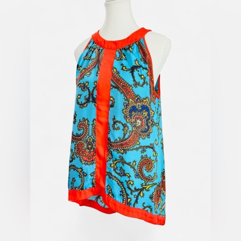 Nicole by Nicole Miller Paisley Halter Top Blue Orange Satin Size M - Picture 3 of 8